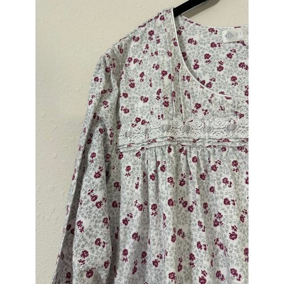 Eileen West 100% Cotton Flannel Nightgown long sleeve ditsy floral pattern XL - Picture 2 of 8